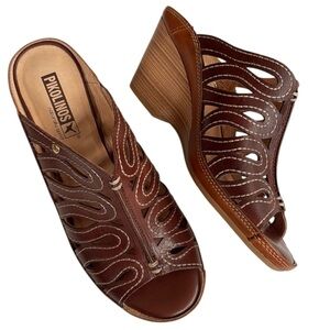 Like New PIKOLINOS Leather Capri Wedge Sandals Brown Size 6.5 - 7